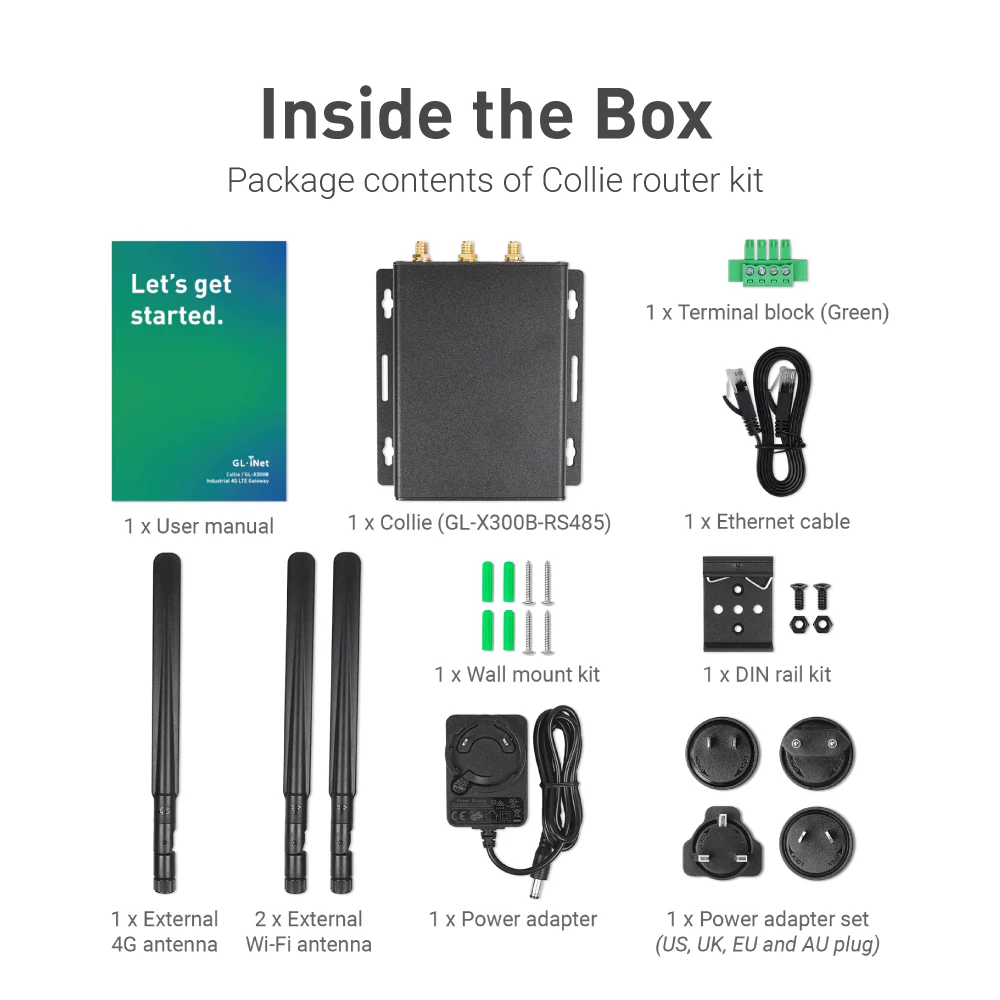 Collie (GL-X300B) Industrial 4G Gateway | RS485 / EG25-G Global Version | US+EU+UK+AU plug - Image 7